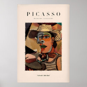 Picasso-Mann Strohhut abstraktes Porträt Kunstprin Poster