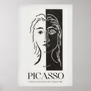 Picasso-Porträt Deux Parties Schwarz Weiß geteilt Poster