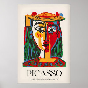 Picasso-Porträt Jacqueline Strohhut962 Farbige Poster