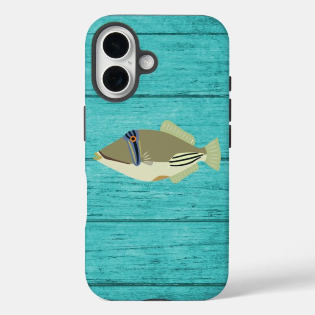 Picasso Trigger Fish Türkis Holz iPhone 16 Hülle (Rückseite)