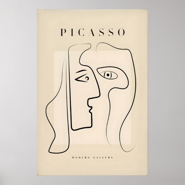 Picasso Zwei Gesichter Abstrakte Profile Linienkun Poster (Vorne)