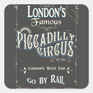 Piccadilly Circus London Vintage-Plakat Quadratischer Aufkleber