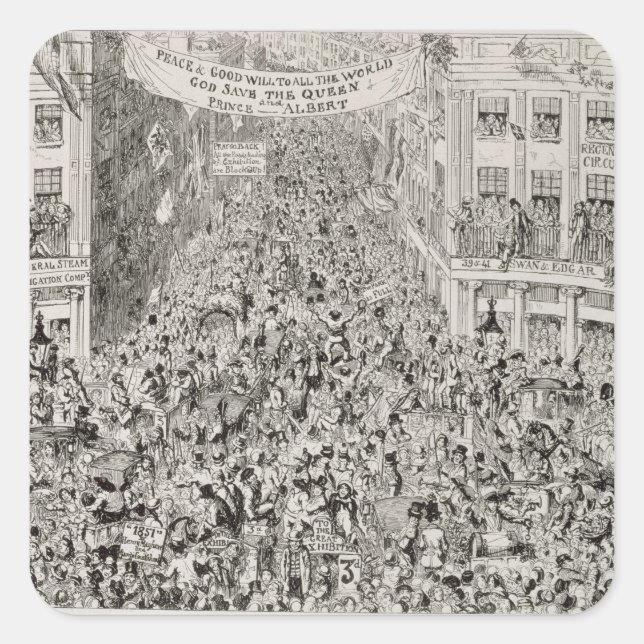 Piccadilly während der großen Ausstellung, 1851 Quadratischer Aufkleber (Vorderseite)