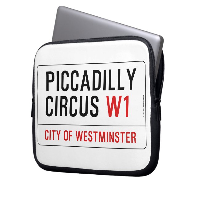 Piccadilly Zirkus-Straßenschild Laptopschutzhülle (Vorderseite Links)
