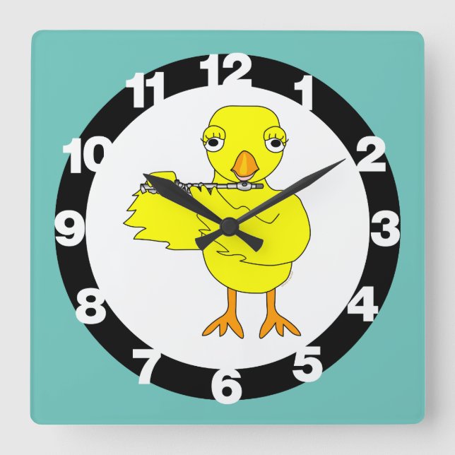 Piccolo Chick Quadratische Wanduhr (Vorderseite)