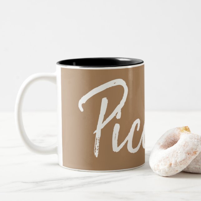 Piccolo-Kaffee liebt Typografie Zweifarbige Tasse (Mit Donut)