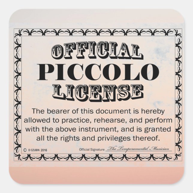 Piccolo License Square Aufkleber (Vorderseite)