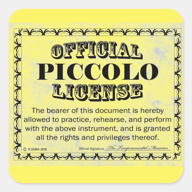 Piccolo License Square Aufkleber (Vorderseite)