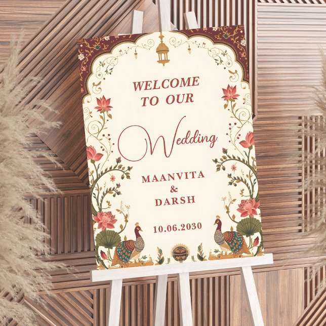 Pichwai Indian Lotus Peacock Wedding Welcome Sign Poster (Von Creator hochgeladen)