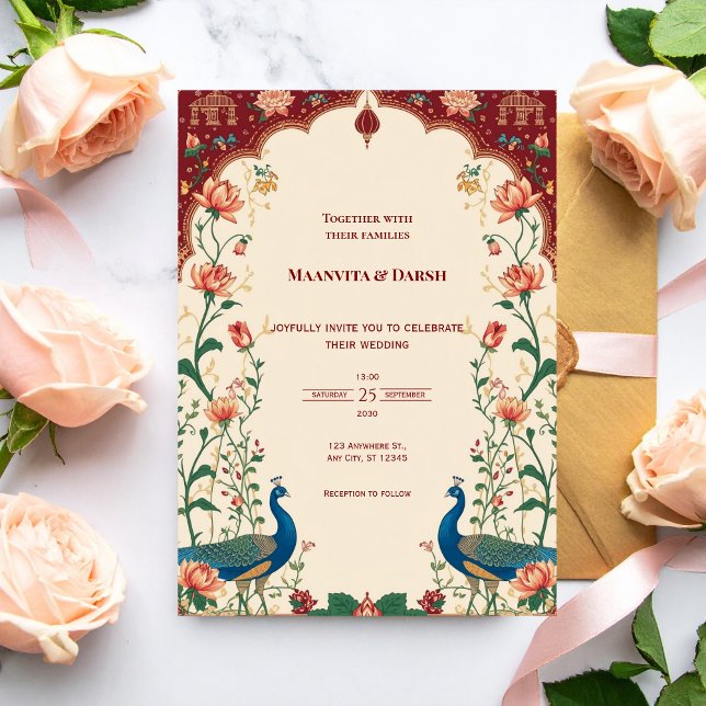 Pichwai Indian Peacock Wedding Invitation Einladung (Von Creator hochgeladen)