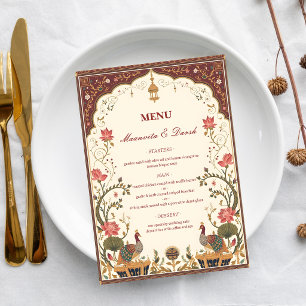 Pichwai Indischer Lotus Pfau Hochzeitsmenü Menükarte