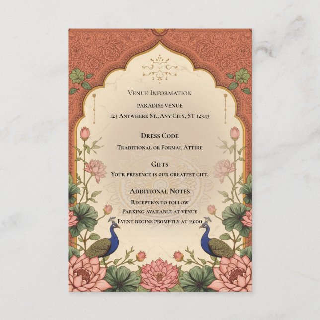 Pichwai-inspirierte indische Hochzeitseinladungska Begleitkarte (Vorderseite)