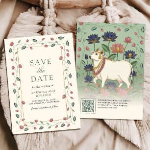 Pichwai Kamdhenu Kuh und Lotus Indische Hochzeit Save The Date