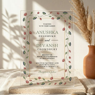 Pichwai-Lotusreben-Rahmen für indische Hochzeiten Acryleinladungen