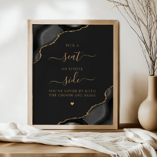 Pick a Seat Black Agate Gold Dunkle Hochzeit Poster