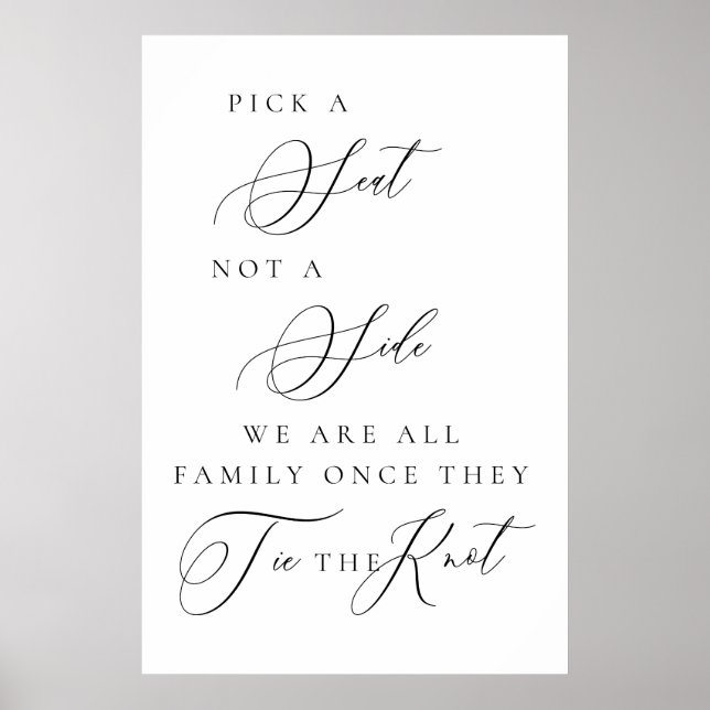 Pick a Seat Not a Side Wedding Ceremony Sign  Poster (Vorne)