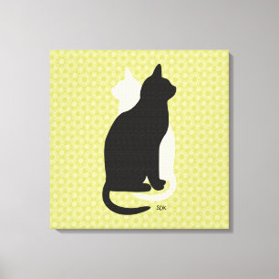 Pick Color Schwarz-weiß Cat Duo Yin Yang Style Leinwanddruck