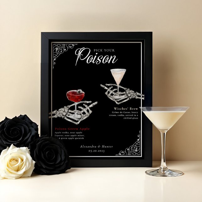 Pick your Poison Skeleton Wedding Cocktails Drink Poster (Pick Your Poison Skeleton Wedding Cocktails Drink Poster)