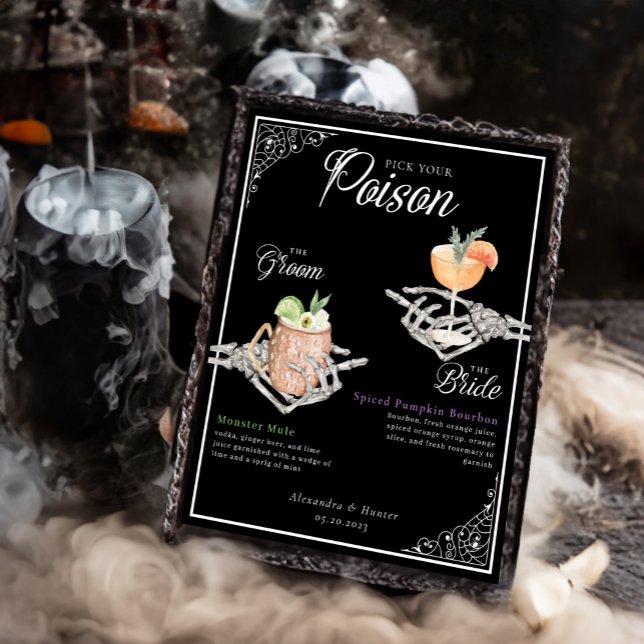 Pick your Poison Skelettbrille & Groom Cocktails Poster (Pick Your Poison Skeleton Bride & Groom Cocktails Poster)