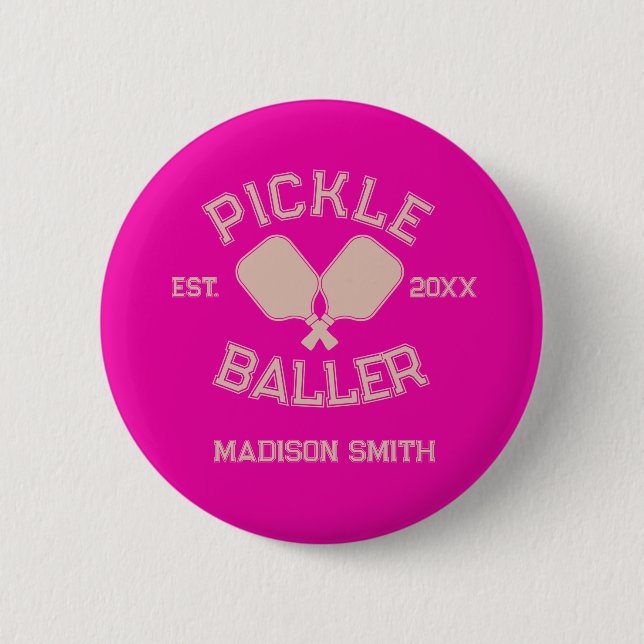 Pickle Baller Pickleball-Kollegialtypografie Button (Vorderseite)