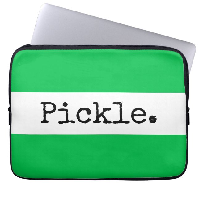 PICKLE Fun Text Breite, helle, grüne Streifen Laptopschutzhülle (Vorderseite)
