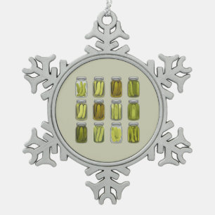 Pickle Lover Vintag Dosen Pickles Jar Weihnachten Schneeflocken Zinn-Ornament