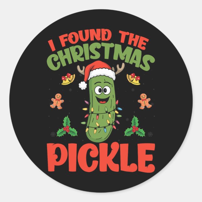 Pickle Weihnachtsmannmütze Xmas Lights - Ich fand  Runder Aufkleber (Vorderseite)