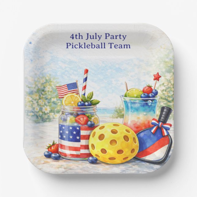 Pickleball 4th July Party Independence Day  Pappteller (Vorderseite)