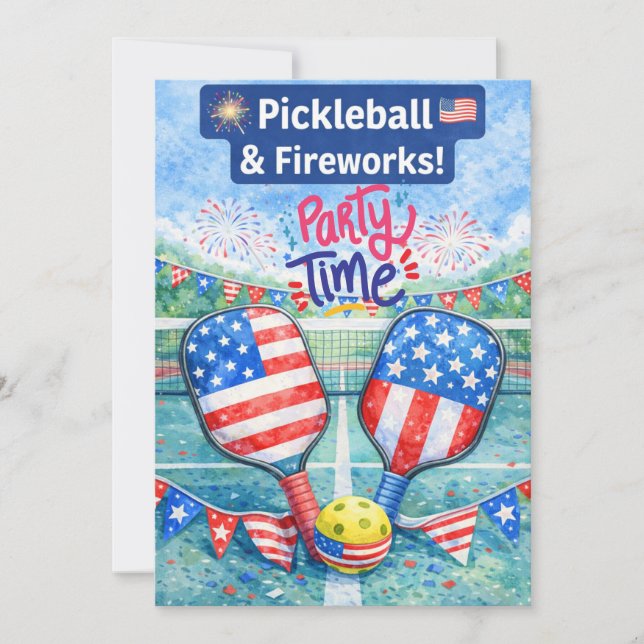 PICKLEBALL 4th of July Pickleball Party Invitation Einladung (Vorderseite)