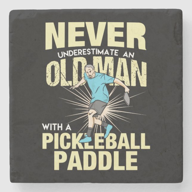 Pickleball - Alter Mann mit Pickleball-Paddel Steinuntersetzer (Vorderseite)