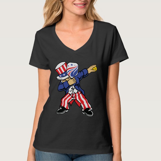 Pickleball American Flag 4th of July Uncle Sam Dab T-Shirt (Vorderseite)