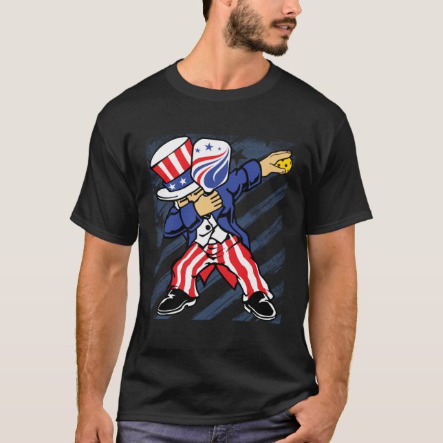 Pickleball American Flag 4th of July Uncle Sam Dab T-Shirt (Vorderseite)