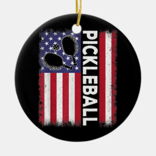 Pickleball American Flag Funny Pickleball Lover Vi Keramik Ornament