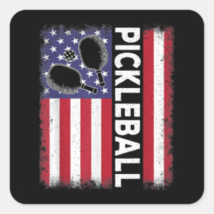Pickleball American Flag Funny Pickleball Lover Vi Quadratischer Aufkleber