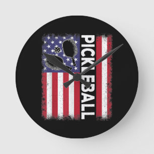 Pickleball American Flag Funny Pickleball Lover Vi Runde Wanduhr