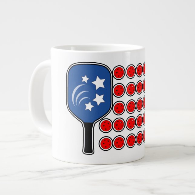 Pickleball American Flag Independence Day Jumbo-Tasse (Vorderseite Links)