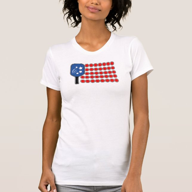 Pickleball American Flag Independence Day T-Shirt (Vorderseite)