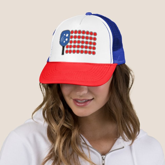 Pickleball American Flag Independence Day Truckerkappe (Beispiel)