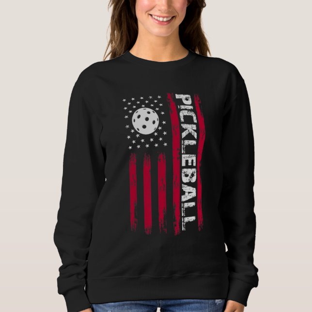 Pickleball American Flag Patriotic USA Fun Leisure Sweatshirt (Vorderseite)