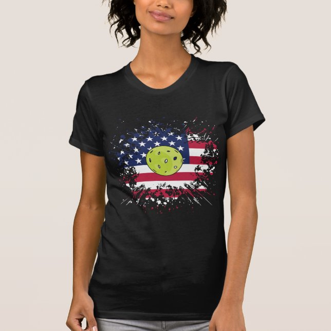 Pickleball American Flag US Racket Paddle Ball T-Shirt (Vorderseite)