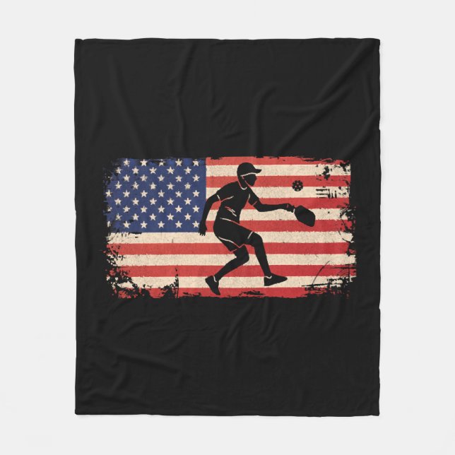 Pickleball American Flag Vintag Fleecedecke (Vorderseite)