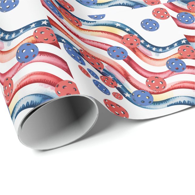 Pickleball  American themed for 4th July  Geschenkpapier (Rolleneckpunkt)