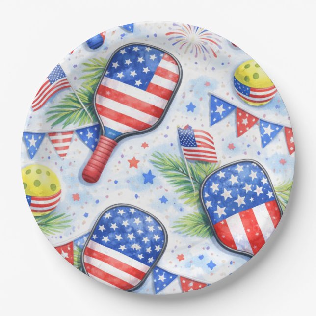 Pickleball  American themed for 4th July  Pappteller (Vorderseite)