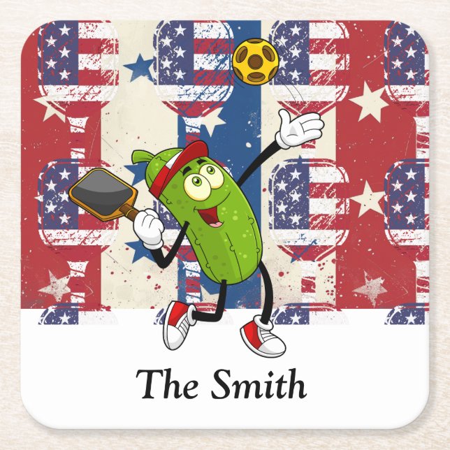 Pickleball American themed für 4. Juli Rechteckiger Pappuntersetzer (Vorderseite)