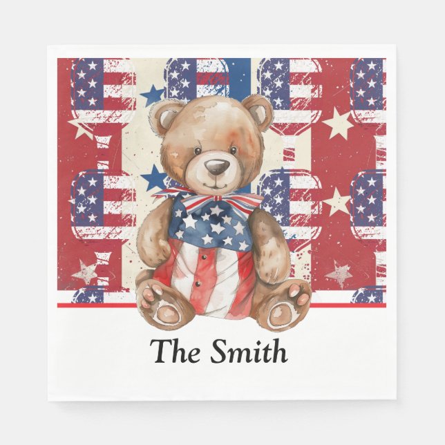 Pickleball American themed für 4. Juli Serviette (Vorderseite)