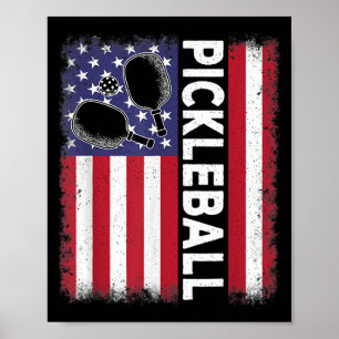 Pickleball Amerikanische Flagge Lustiger Picklebal Poster
