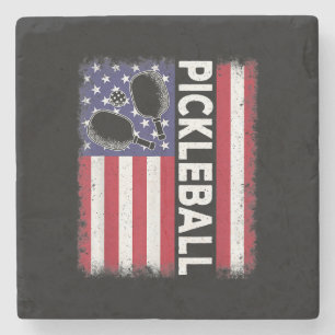 Pickleball Amerikanische Flagge Lustiger Picklebal Steinuntersetzer