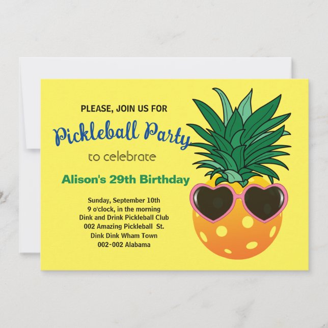 Pickleball Ananas B'day Einladung + UAWG (Vorderseite)