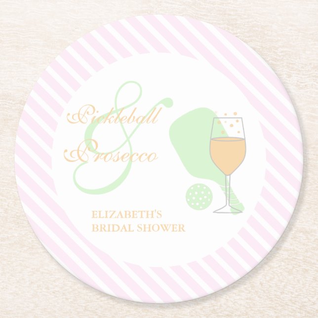 Pickleball and Prosecco Bridal Shower Runder Pappuntersetzer (Vorderseite)