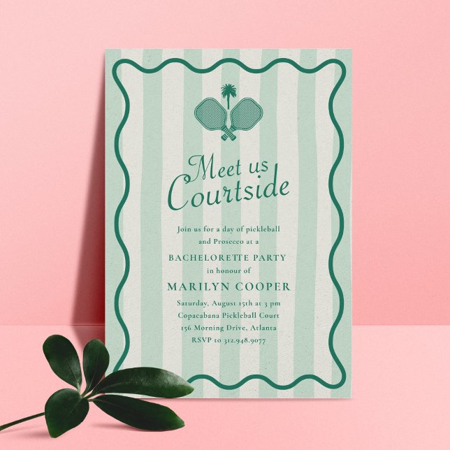 Pickleball Ästhetik Eleganter Junggeselinnen-Absch Einladung (pickleball paddles and wavy, curvy frame bachelorette party invitation)